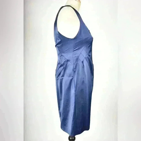 ROBERT  RODRIGUEZ Navy Blue Cotton Poly Satin Shift Pleat Fitted Dress 4US Small - Picture 4 of 10